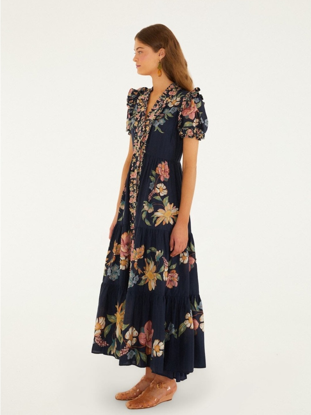 NWT Farm Rio navy blue short sleeve Maria floral maxi dress - Picture 4 of 11